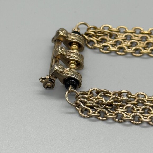 Vintage Egyptian Revival Gold Tone Chain Statement Brooch Pin Black Cabochons - Picture 13 of 14